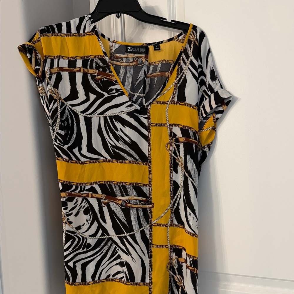 New York & Company Zebra Print Blouse with Yellow Accents